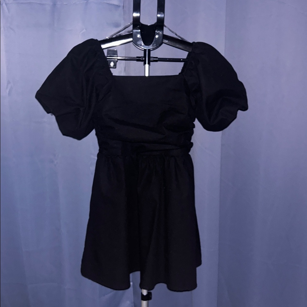 Petal & Pup Black Mini Dress with Puff Sleeves